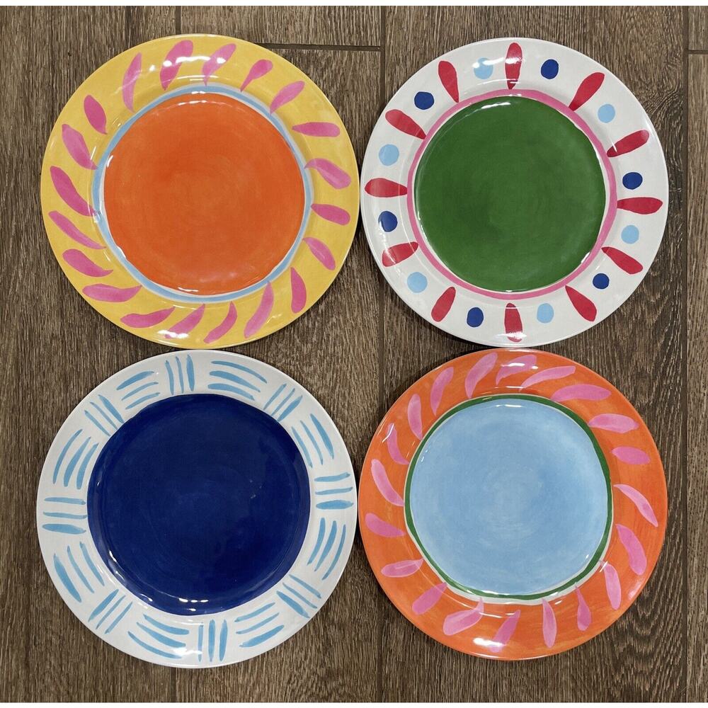 Set 4 BRIGHT Colorful 9” Melamine Plates C & C Home Party Salad Side Outdoor NEW